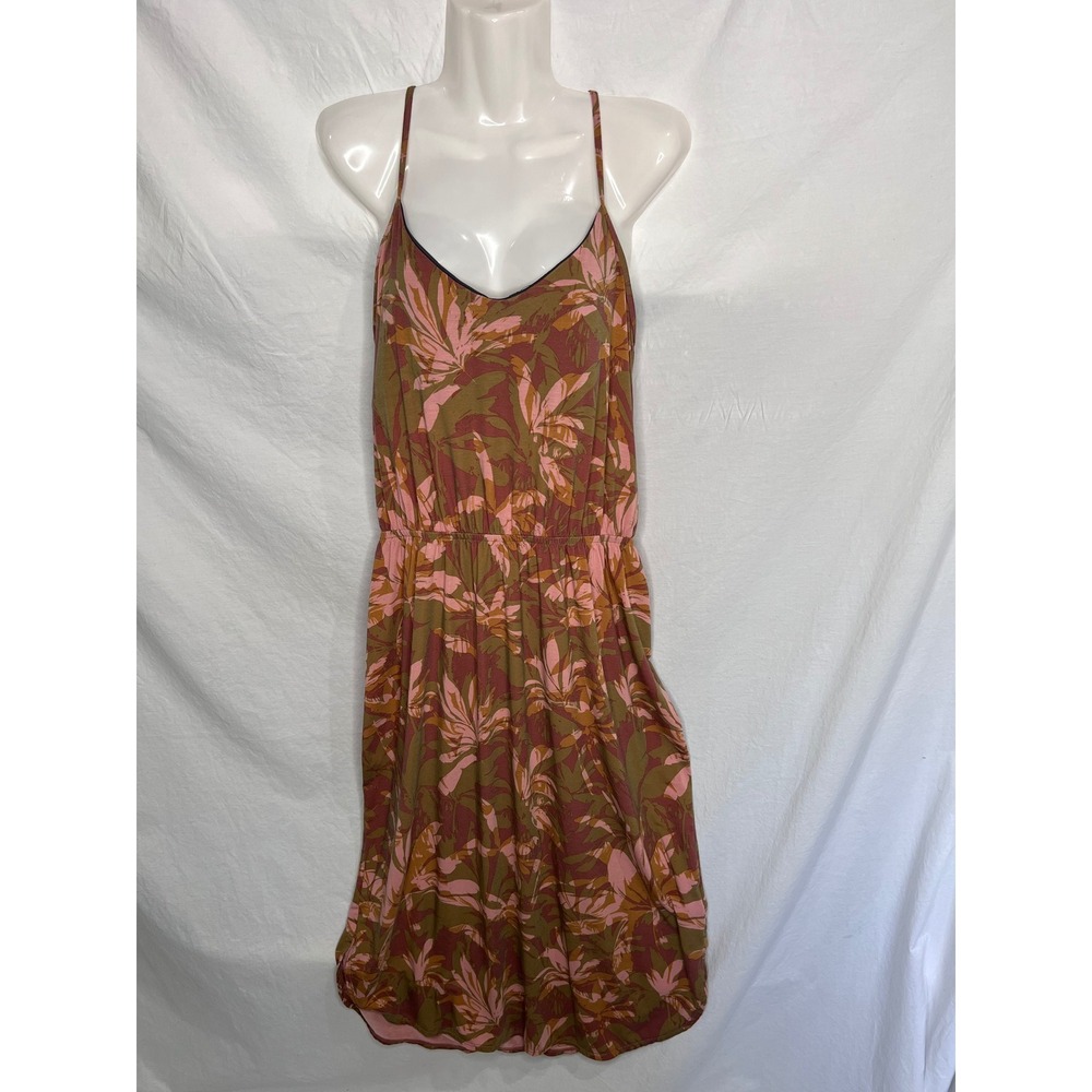 PRANA Ayla Tank Dress Brown Fronds Leaf Print Sz L Activewear Outdoor Summer